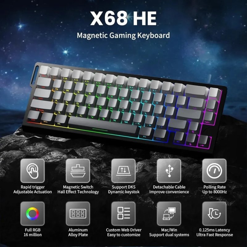 Teclado Mecânico Attack Shark X68he