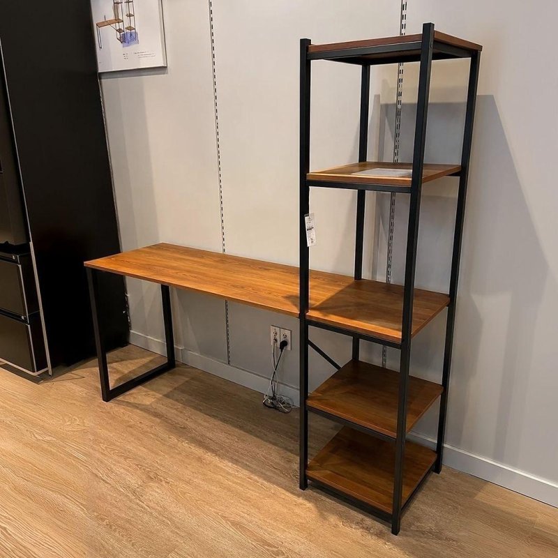 Mesa Escrivaninha Industrial Laminado Com Preto 5 Prateleiras