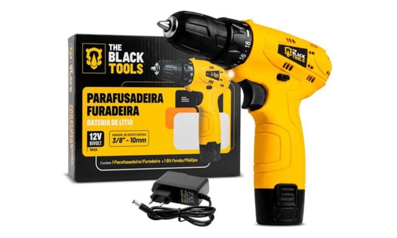 Parafusadeira Furadeira The Black Tools Tb12a 3/8 a Bateria Cor Amarelo