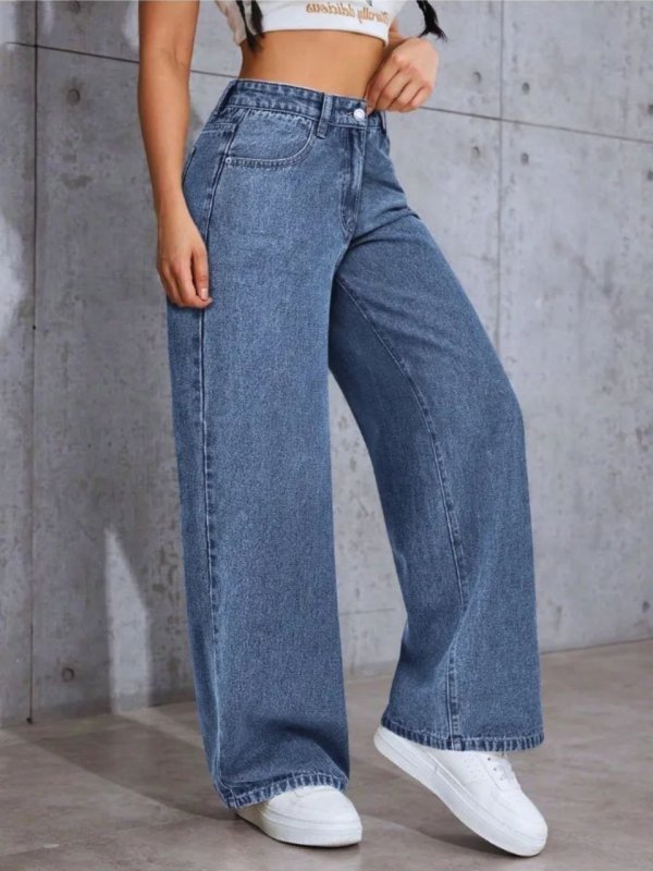 Calça Jeans Wide Leg Feminina Cintura Alta Pantalona