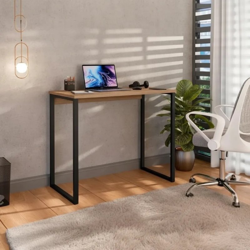 Escrivaninha Industrial Mesa Estudo Aparador Office Aço Mdf
