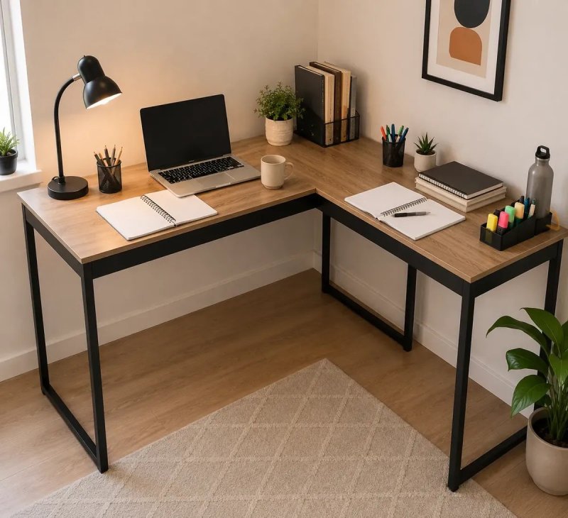 Mesa Escrivaninha Em L Industrial Preta Setup Multiuso