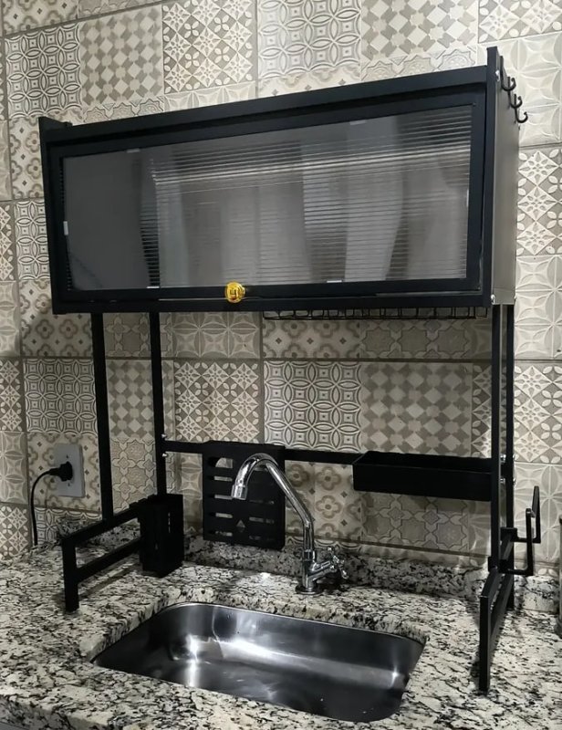 Escorredor de Pratos Louça Preto Cozinha Suspensa 65cm 18pçs