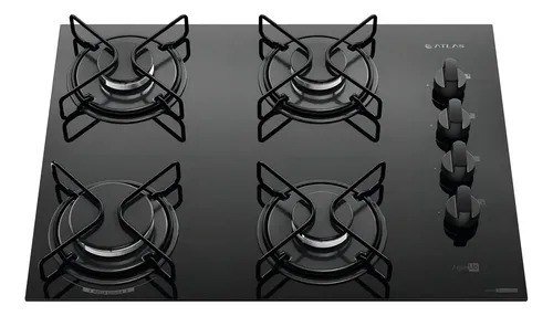 Cooktop 4 Bocas Atlas Agile Up Mesa Vidro Mega Chama Bivolt