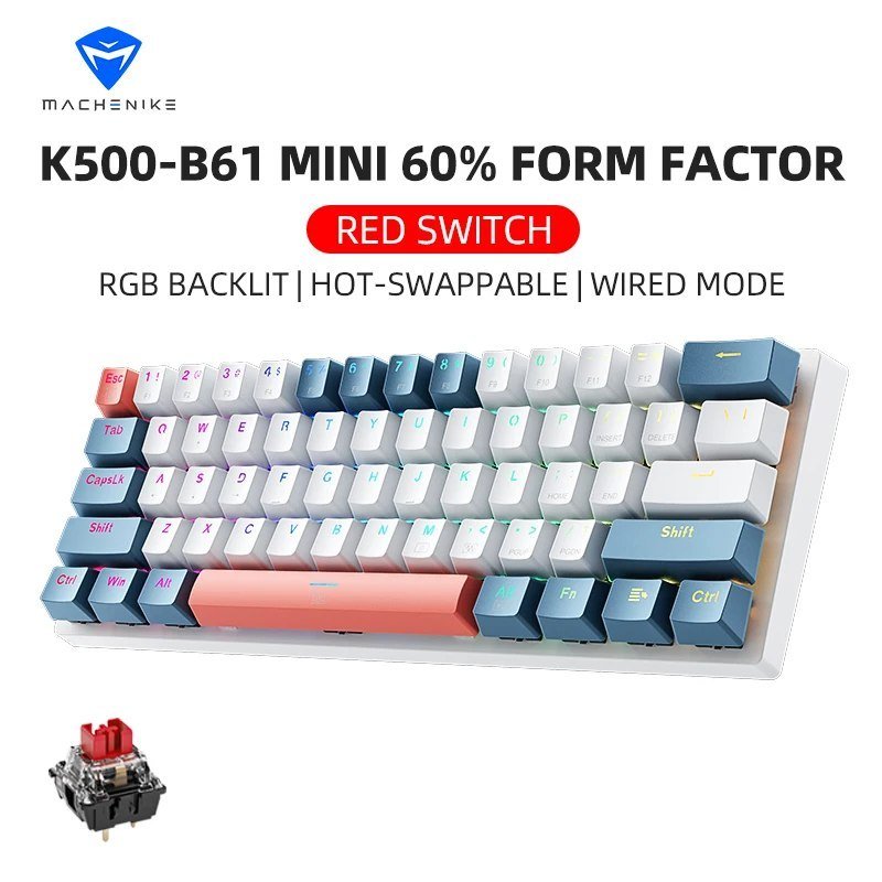 Teclado Mecânico Machenike K500-B61, Rgb, Pbt, Switch Huano Hot Swap