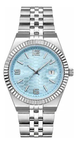 Relógio De Pulso Masculino Fortuna Old Money Minimalista Prata Cx Azul Claro