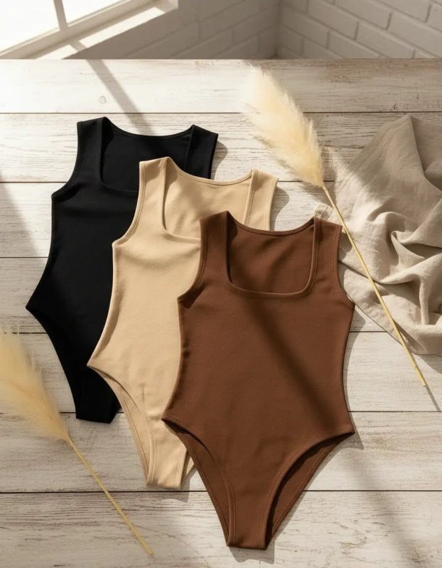Kit 3 Body Regata Decote Quadrado Conforto Estilo