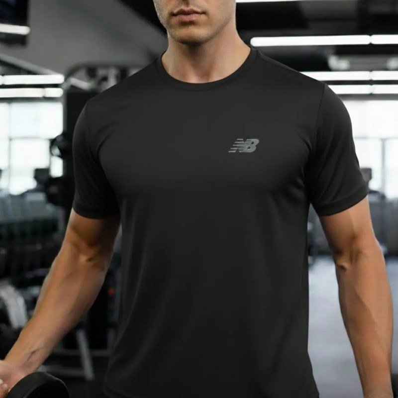 Camiseta Masculina New Balance Active Logo Treino Academia Preto