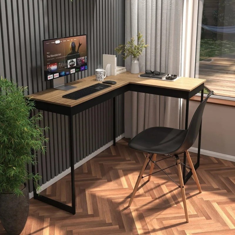 Mesa Escrivaninha Em L Mel Cobre Para Notebook Estudo Home Office Promoção