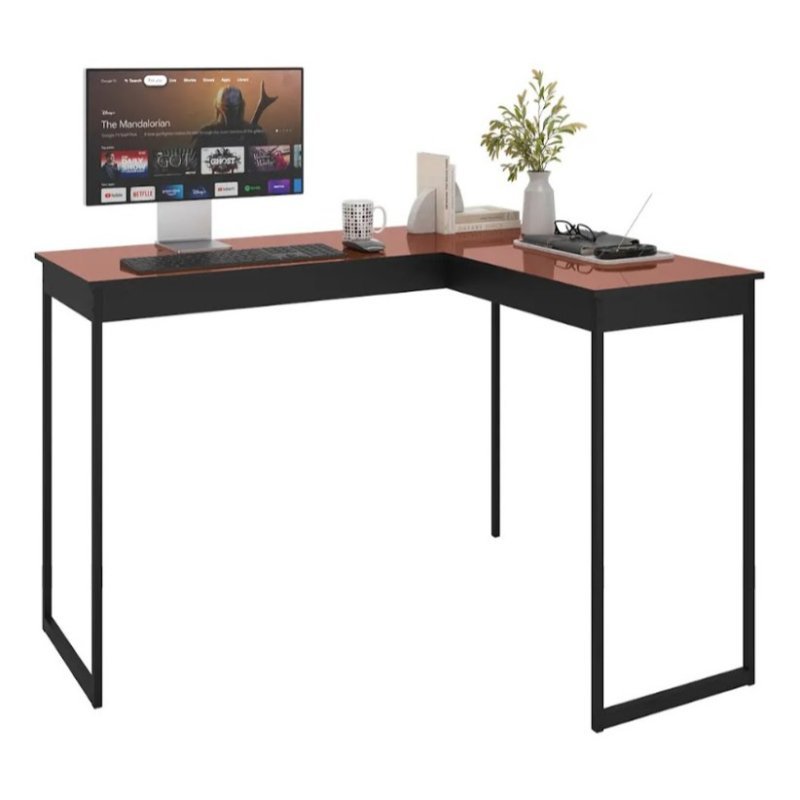 Mesa Escrivaninha Em L Mel Cobre Para Notebook Estudo Home Office