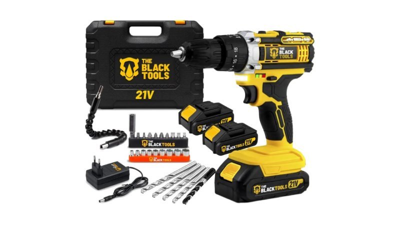 Parafusadeira e furadeira Black Tools 21V com impacto 2 Baterias + Maleta com acessórios