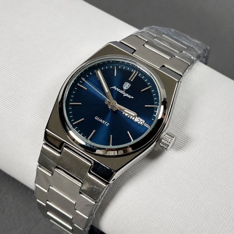 Relógio Poedagar Suiço Masculino Aço Inox Old Money C/caixa Prateado Azul