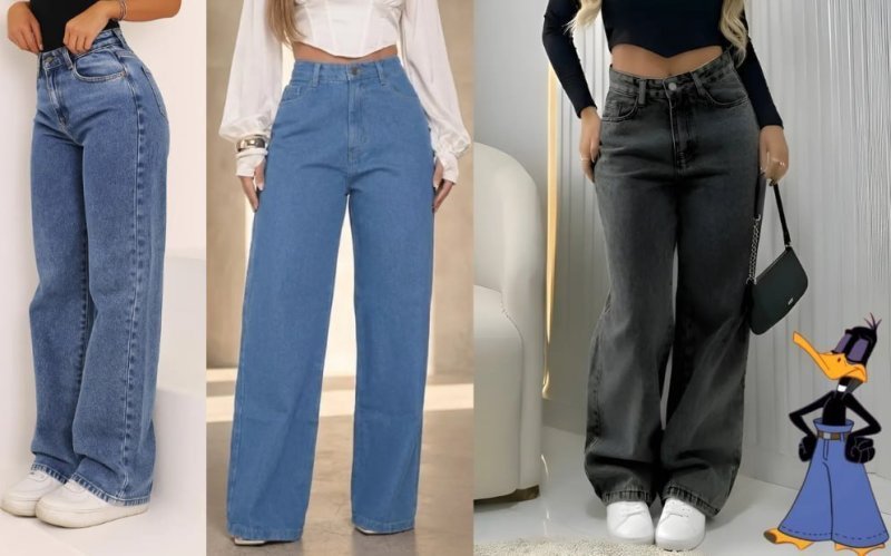 Calça Jeans Wide Leg Feminina Pantalona Cintura Alta