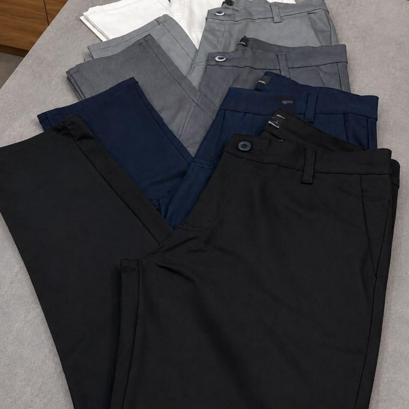 Kit 3 Calça Masculina Sarja Slim Alfaitaria Esporte Fino Preto-bege-chumbo