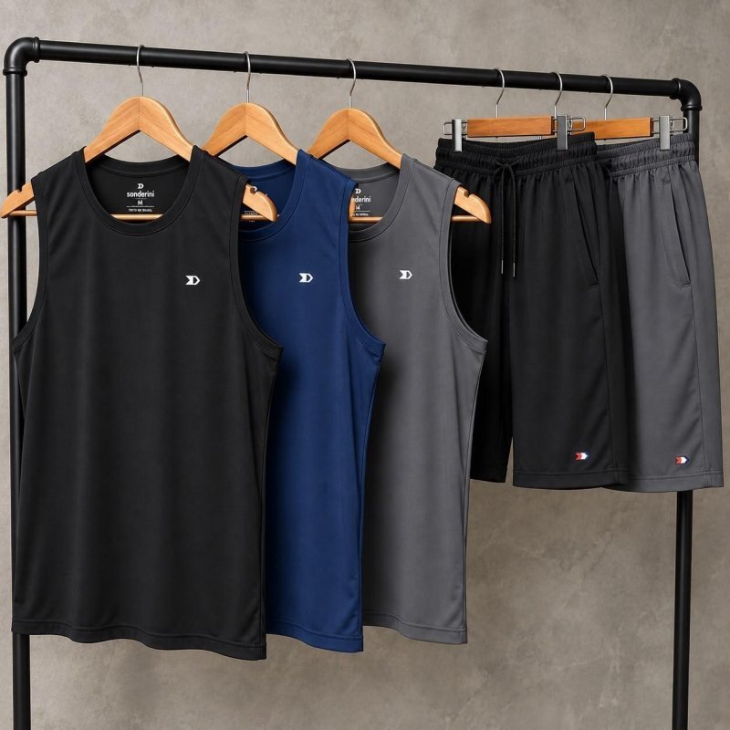 Kit 5 Pçs 3 Camisas Regata Dry-fit Sandrini + 2 Short Tactel Sortidos (P ao GG)