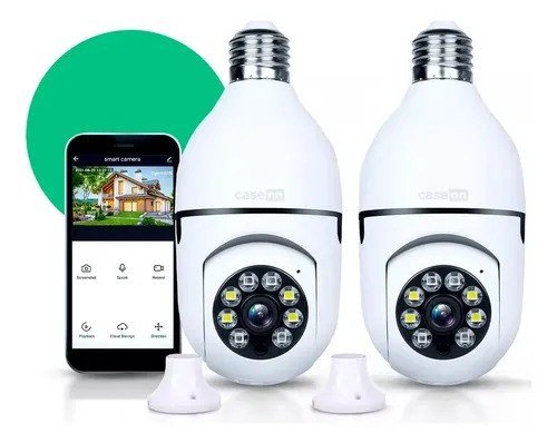 Kit 2 Câmeras Lâmpada de Segurança IP Wifi com Visão Noturna Interna Externa App Yoosee Espiã 360º Cor Branco