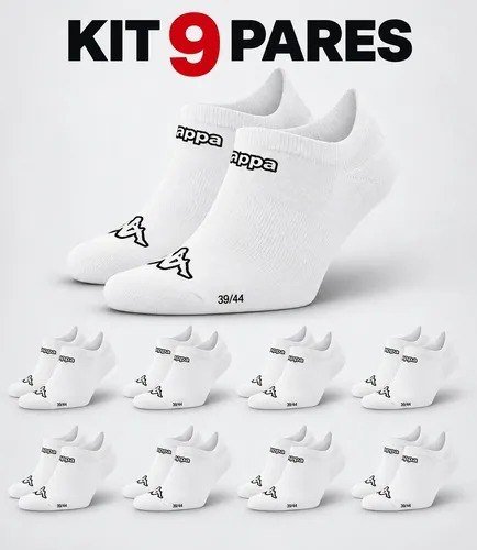 Kit 9 Pares Meias Kappa Sapatilha Soquete Invisível Original Branco 34-38