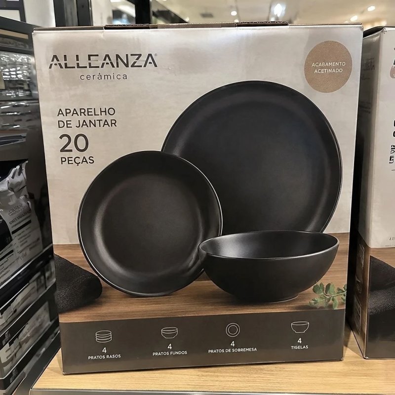 Aparelho De Jantar 20 Peças Preto Acetinado Alleanza + Frete Grátis