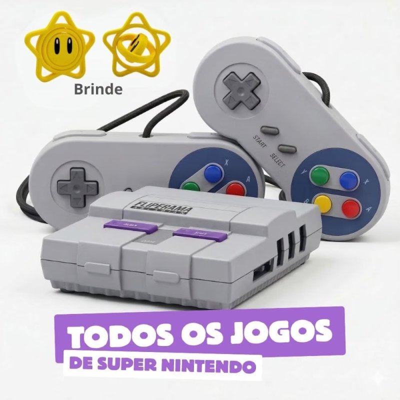 Game Retro Mini Super Snes+ 2 Controles + todos os Jogos de Snes Fliperama Arcadian