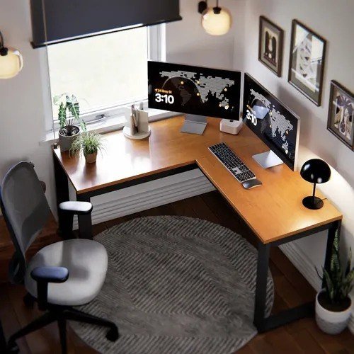 Escrivaninha Industrial Em L Berlim Mesa Escritório Home Office Para Estudo De Canto Em MDF Cor Canela Preto