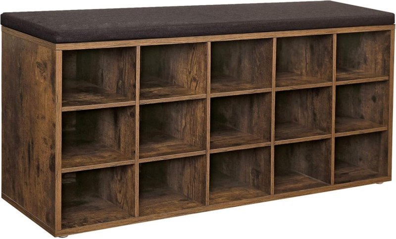 VASAGLE Banco Sapateira com Almofada, 15 Compartimentos, 105 x 30,3 x 48 cm - Branco e Cinza