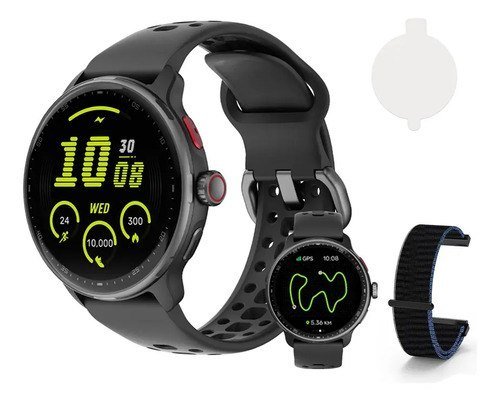 Relógio Inteligente GPS Smartwatch AMOLED 3ATM Sport GPS Caixa Preto