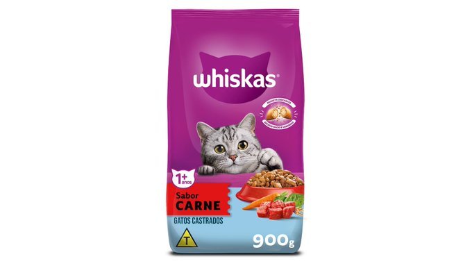 Ração Whiskas Para Gatos Adultos Castrados Sabor Carne 900g + Frete Grátis