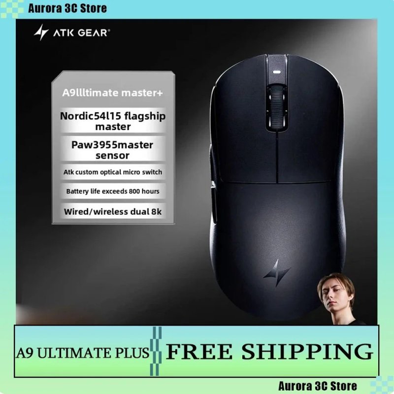 Mouse Atk A9 Air/Ultimate, Sensor Paw3950, 8000Hz, Nordic 54L15, Switch óptico