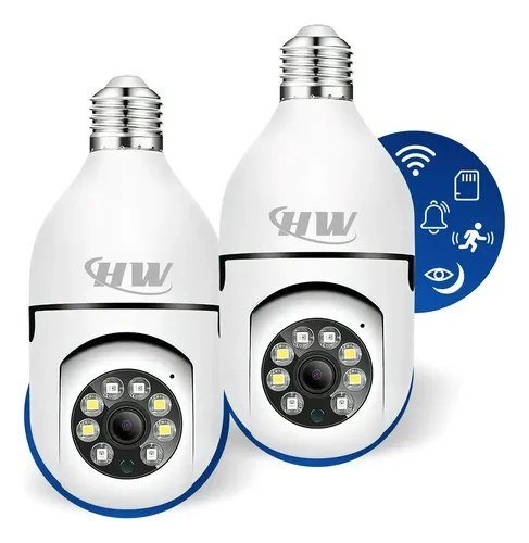 Kit C/ 2 Câmeras Lâmpada Ip Wi-fi 360° Visão Colorida Áudio Sensor De Movimento E27 App Yoosee- Hw