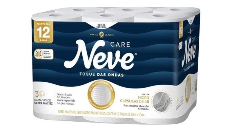 Papel Higiênico Neve Toque das Ondas Folha Tripla 12 rolos 20M