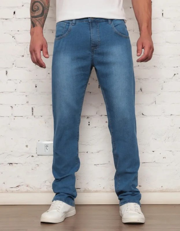 Calça Jeans Masculina Tradicional Corte Reto