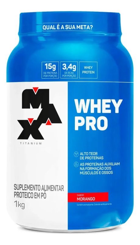 Whey Protein 1kg Whey Pro Max Titanium Sabor Morango BCAA e Aminoácidos