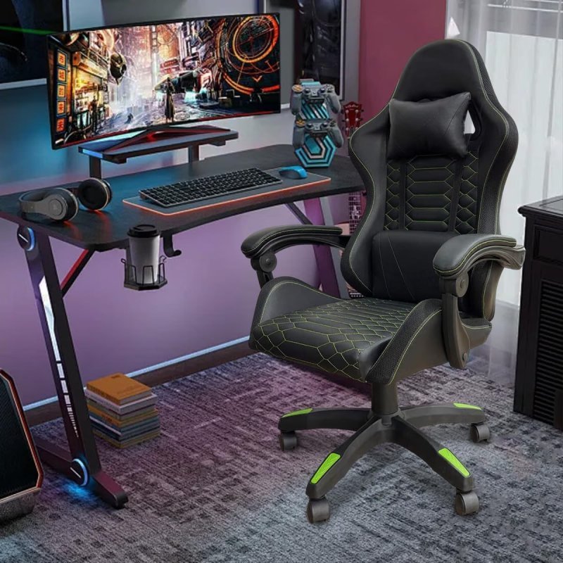 Cadeira Gamer Ergonômica com Estrutura Reforçada, Reclinação 90°-150°, Apoio de Braço