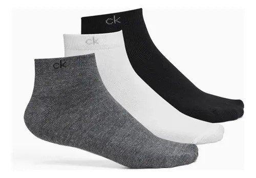 Kit 3 Pares De Meia Cano Curto Calvin Klein Undm23.01 Cinza Logo 34-43