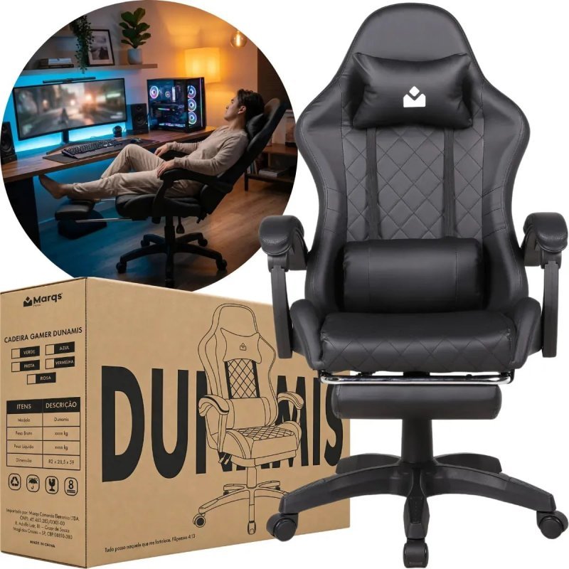 Cadeira De Escritório Gamer Ergonômica Dunamis Preta Marqs Home Reclinável