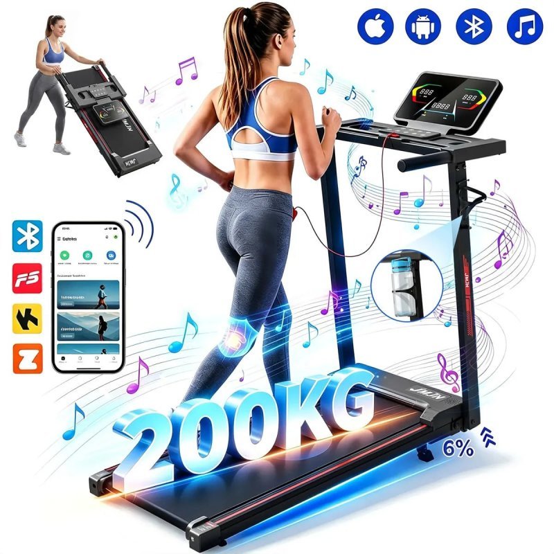 Esteira Elétrica Ergométrica 3.0HP 1-14km/h Bluetooth + Fitshow App Até 200KG Dobrável JMJN