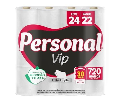 Personal VIP - Papel Higiênico Folha Dupla, Branco 24 unidades