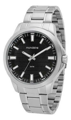 Relógio de pulso Mondaine 99784G0MVNE1 com correia de aço inoxidável cor prateado - fundo preto