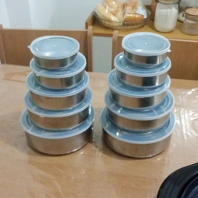 Jogo 10 Potes Tigelas Em Inox Alumínio Com Tampa