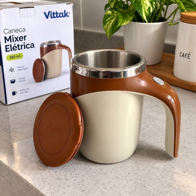 Caneca Mixer Elétrica 400ml com Tampa