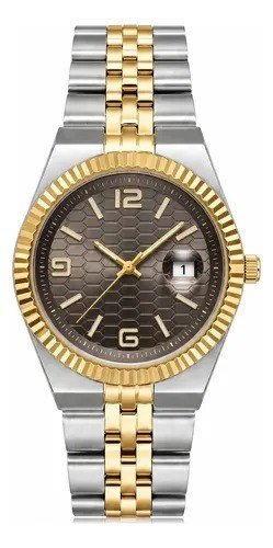 Relógio De Pulso Masculino Fortuna Old Money Minimalista Prata Dourado Cx Cinza