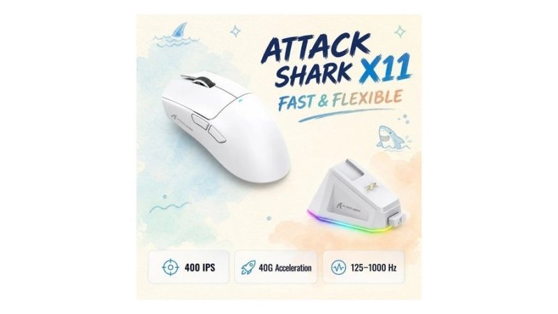 Mouse Sem Fio com Dock Attack Shark X11, Sensor Paw3311