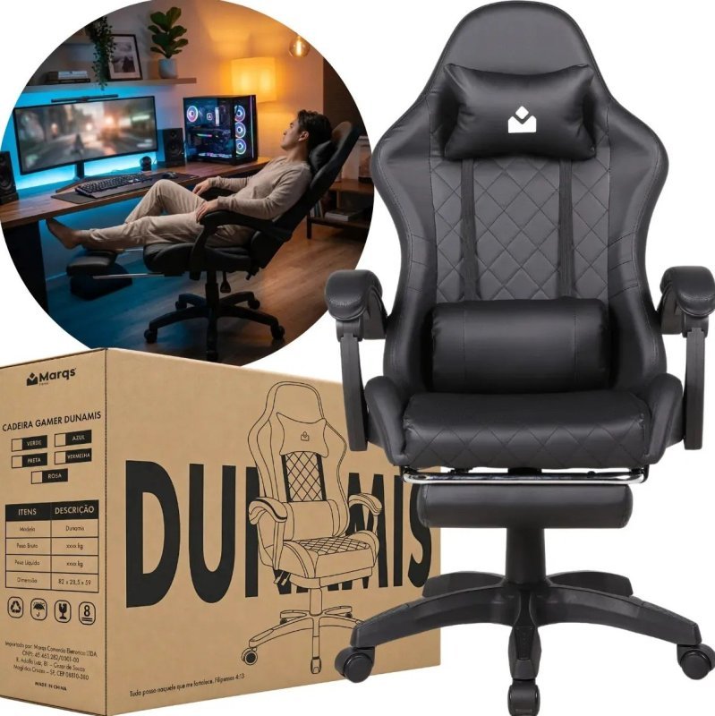 Cadeira De Escritorio Gamer Ergonômica Dunamis Preta