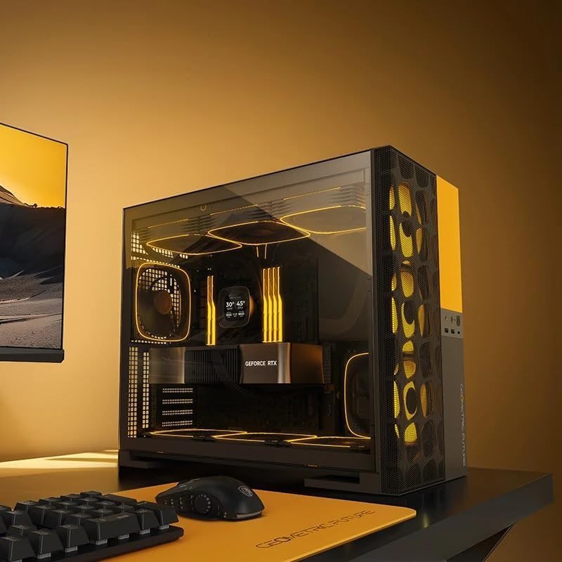 Gabinete Gamer Geometric Future Model 5 Vent Preto e Amarelo Sem Fans GEO-M5V-BY