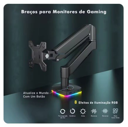 Braço Articulado Monitor RGB - 8 efeitos de iluminação 17" - 34" Polegadas