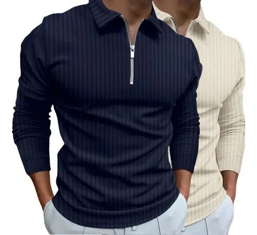 Kit 2 Camisas Polo Manga Longa Blusa Masculina Zíper