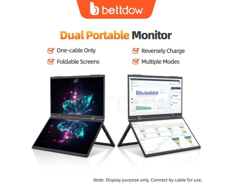 BETTDOW Monitor Portátil De Tela Dupla 15.4" Dobrável Com Suporte
