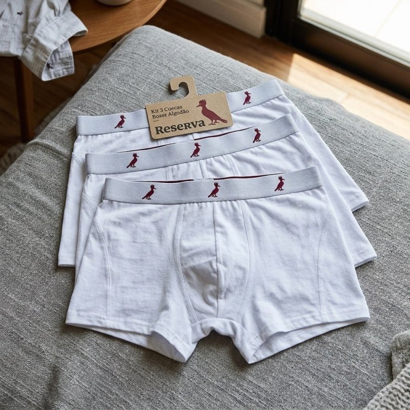 Kit com 3 Cuecas Boxer Algodão Reserva (G ao GGG)