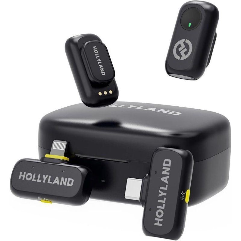 Microfone Lapela Hollyland Lark A1 Combo Preto P/ iPhone e Android USB-C Lighting