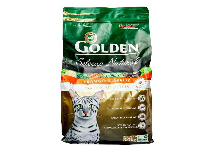 Premier Pet Ração Golden Seleção Natural para Gatos Adultos, 3kg, Sabor Frango e Arroz
